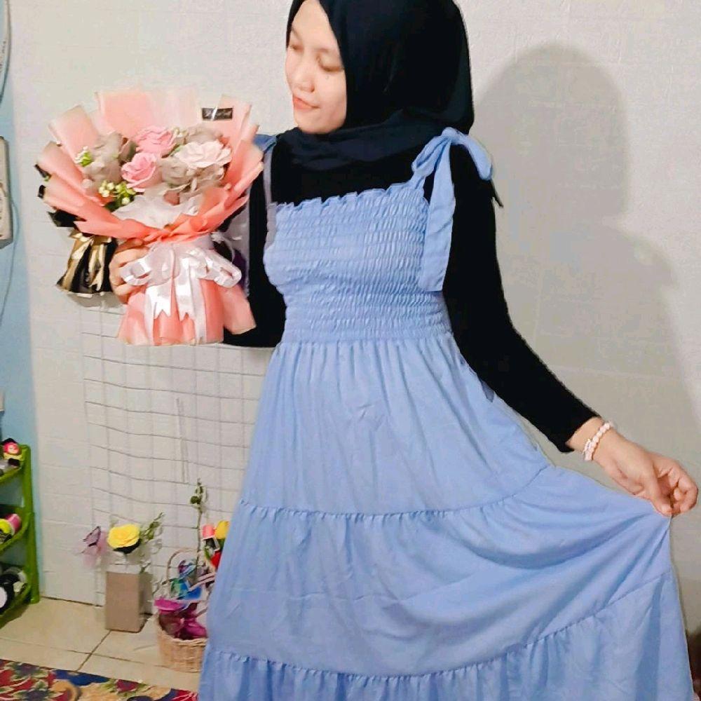 Kina Dress BIG SIZE Karet Body rok Klok lebar Katun Premium
