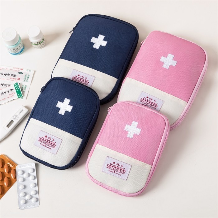Tas Obat P3K Mini Travel Organizer First Aid Bag Kompartemen Banyak Kotak Darurat Portable Medis