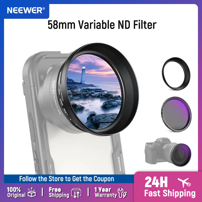 NEEWER 58mm Variable ND Filter ND2-32 1-5 Adjustable Neutral Density Filter for 65mm Telephoto Phone