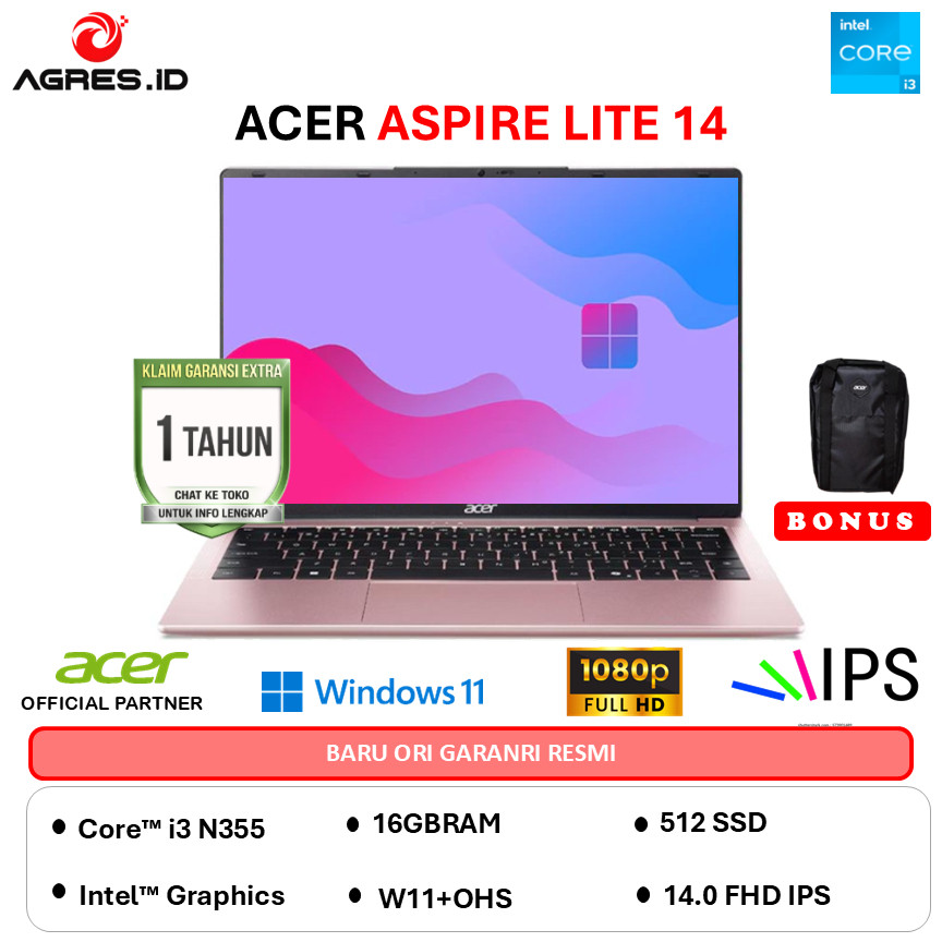 ACER ASPIRE LITE 14 AL14 - CORE I3 N355 - RAM 16GB 512GB W11+OHS 14.0WUXGA IPS  -32P
