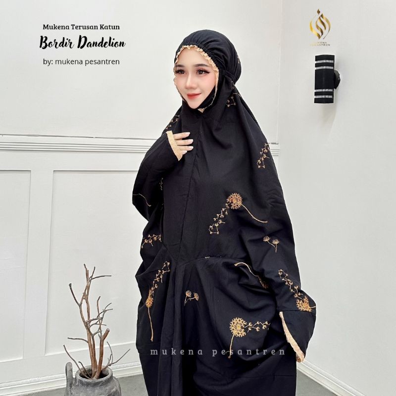 LOWESHOP produsen mukena terusan dewasa katun bordir dandelion kain warna mukena dewasa mukena pesan