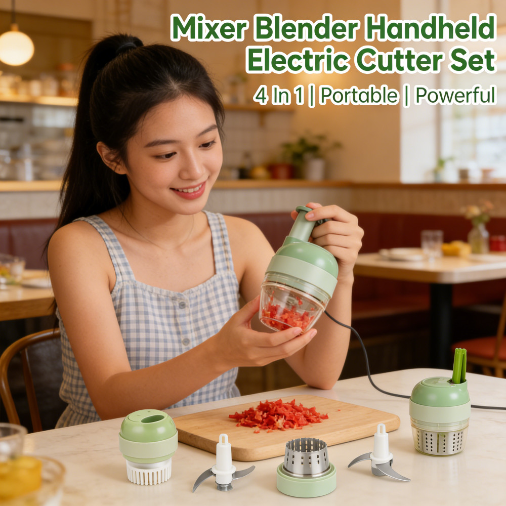 Alat pemotong mini Blender Daging USB Genggam Chopper Multifungsi Cooking Wireless 4 in1 Chopper min