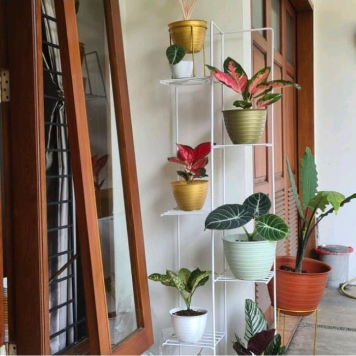STANDING POT BESI TINGGI 1 METER DUDUKAN 7 POT KOTAK/STANDING POT ELEGAN/RAK BUNGA BESI/STANDING POT