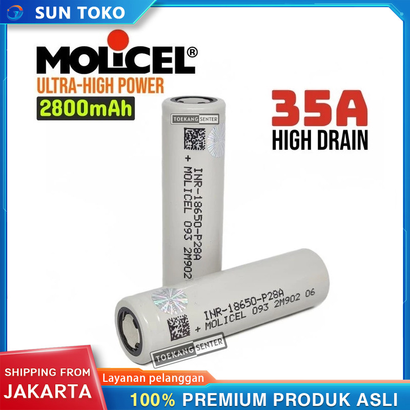 Baterai Molicel P26 P28 P42 18650 & 21700 Kapasitas Tinggi