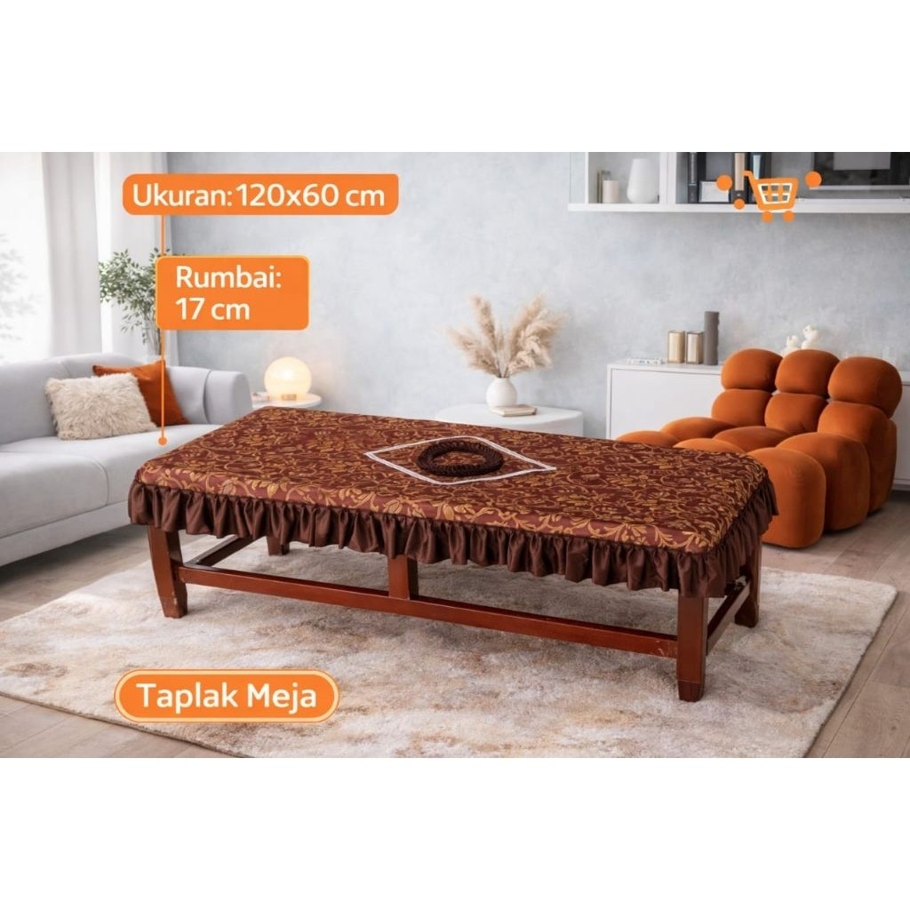 Terbaru Taplak Meja Tamu Rumbai Elegan Bahan Kain Jok Premium 120x60 cm Anti Kusut & Tahan Lama