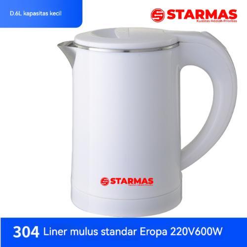 STARMAS Electric Kettle Teko Listrik 0,6 Liter 600 Watt Pemanas Air Stainless Steel Low watt - Putih