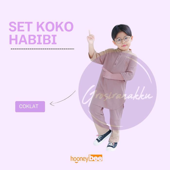 Hooneybee Setelan Koko Anak Kaos Habibi Junior Hooneybee Warna Coklat Size 2-10 Tahun Baju Muslim Ba
