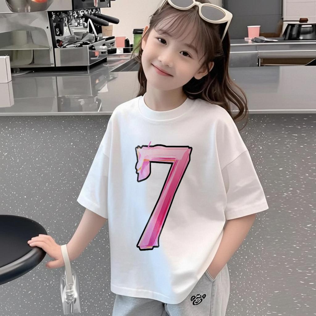 C&E - Kaos Oversize Anak Perempuan Gambar Angka 7 Pink Korean Style Umur 3-14 Thn - Angka 7 Pink Kor