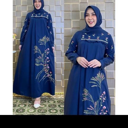 Gamis (jumbo) bordir Toyobo fodu terbaru Katun Lembut Muslim Wanita Dress Lebaran Kancing Dewasa Nya