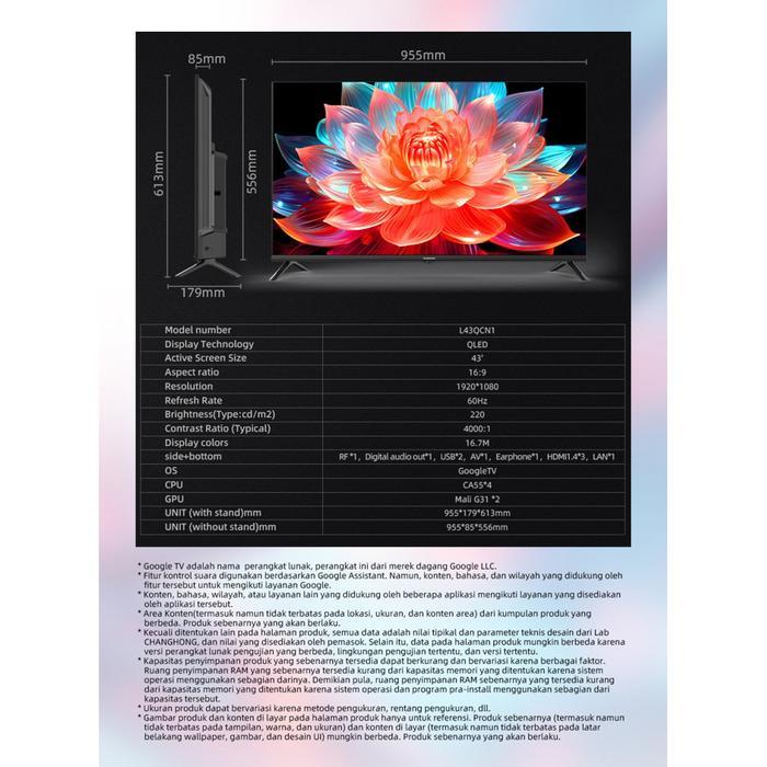 Changhong QLED TV 43 inch FHD Google Smart TV Digital TV L43QCN1