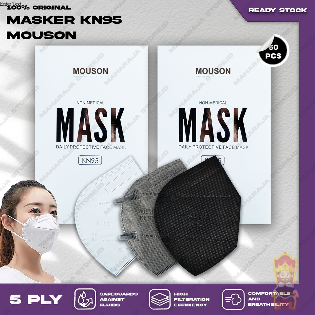 Masker KN95 MOUSON 5Ply isi 50Pcs Putih Hitam Abu Warna KN 95 5 Ply Earloop Surgical Mask Kemenkes