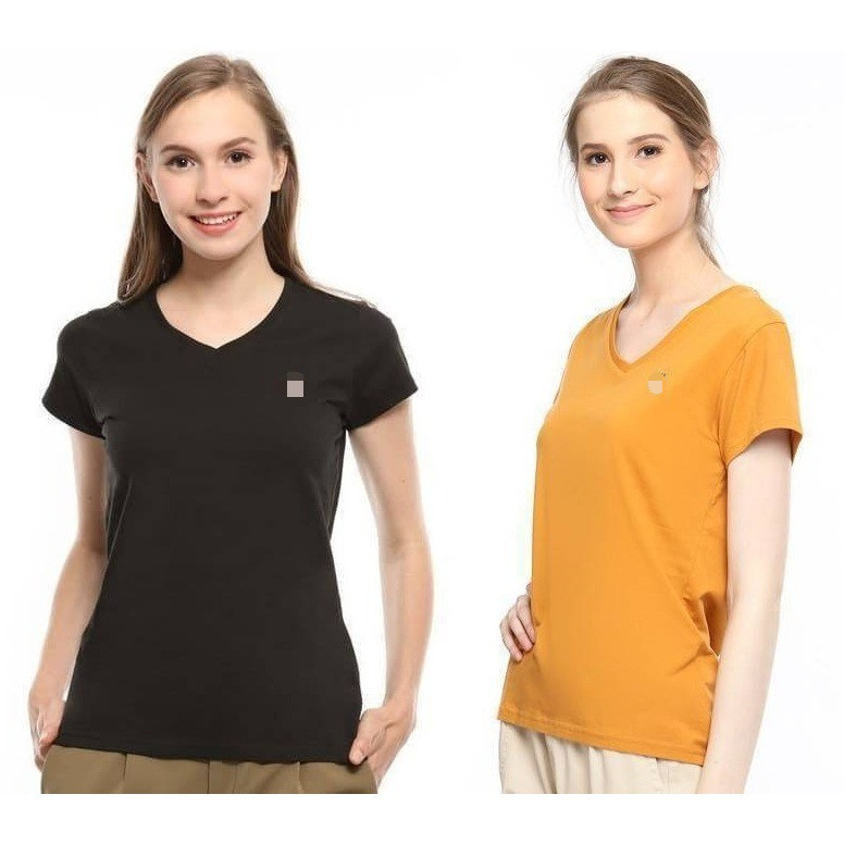 Pabrik branded Hash Ppp3s V neck tee wanita S L hitam putih mustard white kuning black yellow katun 