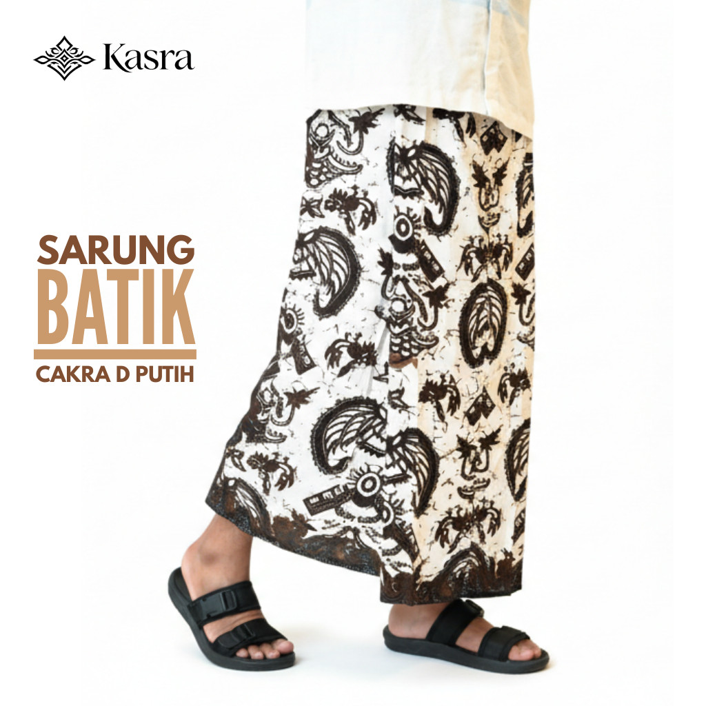 KASRA Sarung Batik Cakra D Putih Premium Katun Halus Tebal Tidak Luntur Pria Dewasa