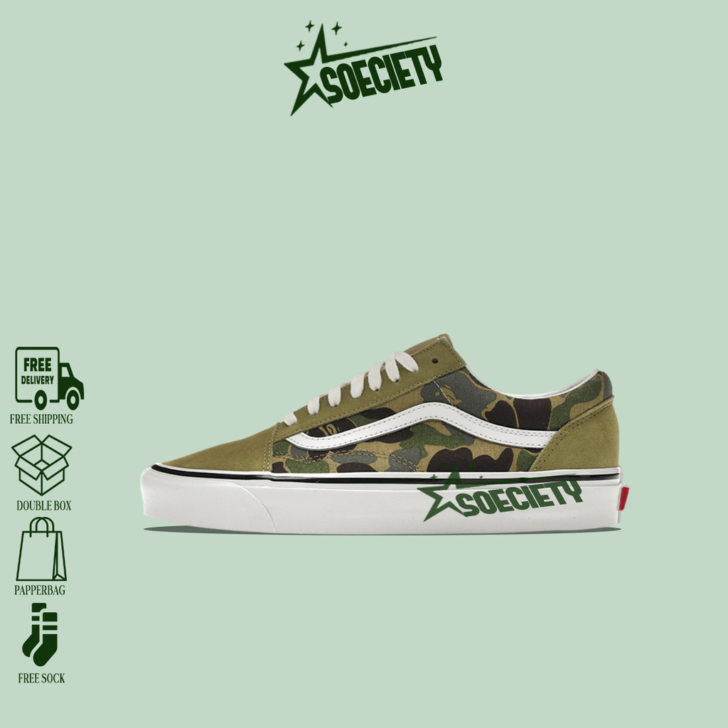 Sepatu Sneakers Vans BAPE x Old Skool 36 DX 'Green Camo' BNIB Unisex