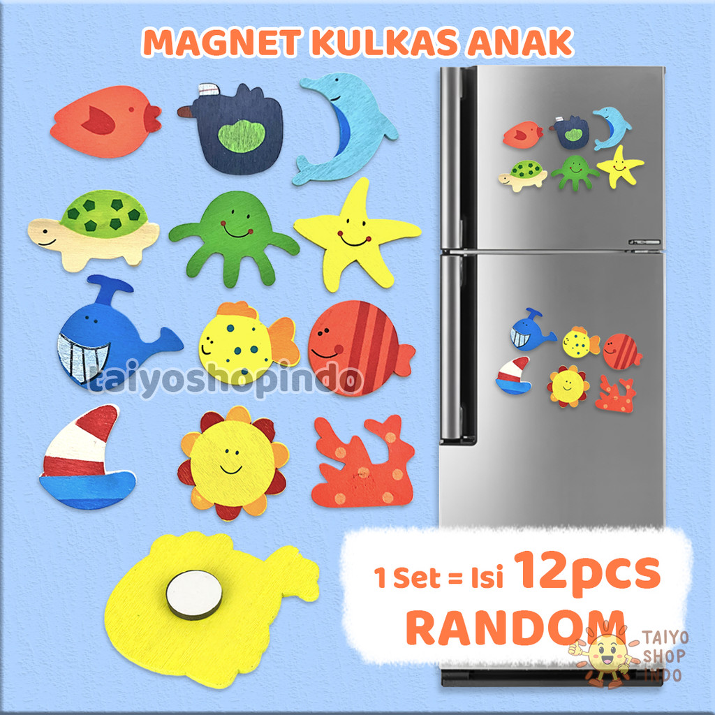 TAIYO Magnet Kulkas Anak Kayu Set RANDOM Isi 12pcs Lemari Mini Hewan Tumbuhan Aksesoris Dekorasi Hia