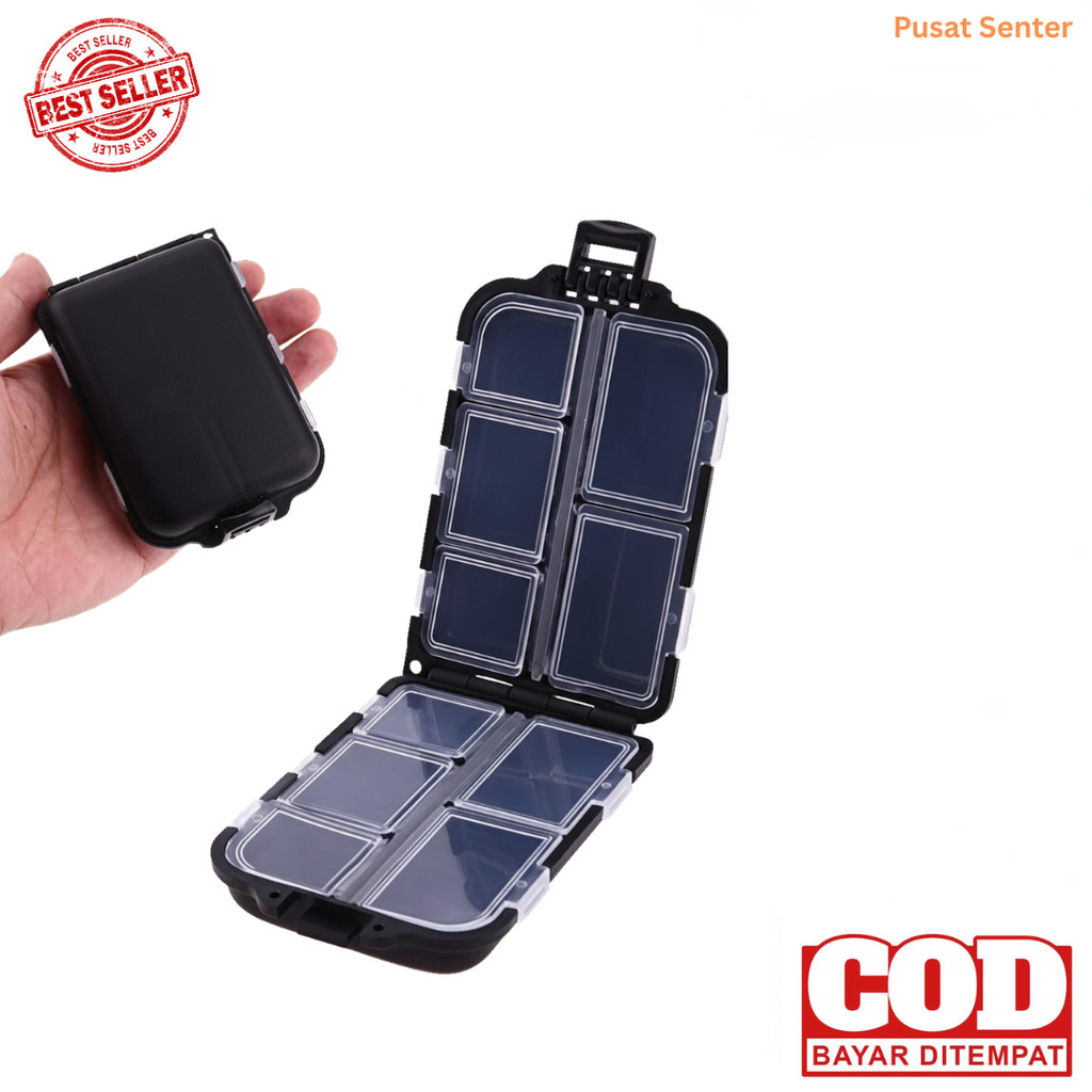 Kotak Alat Pancing 10 Compartement - Tempat Swivel & Snap Pancing
