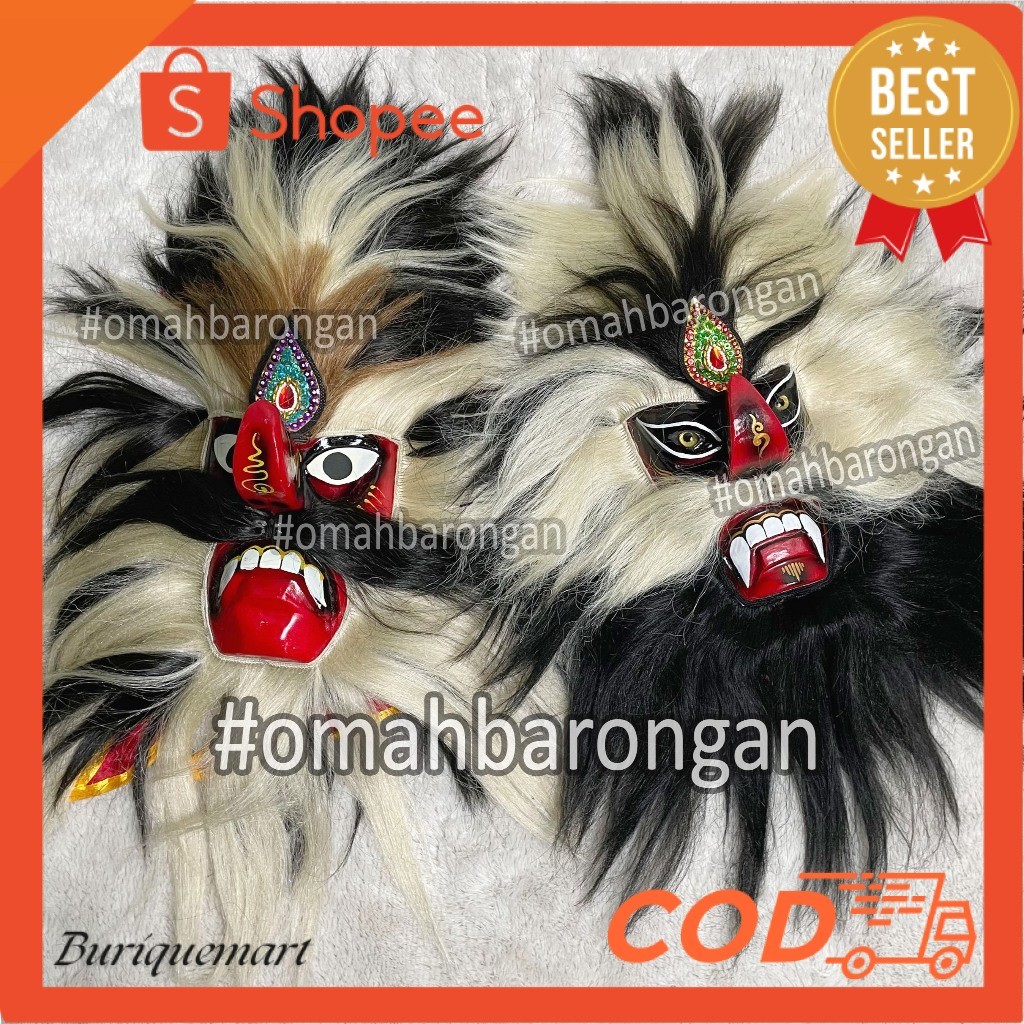 BRQ Topeng Bujang Ganong Reog Ponorogo Bahan Asli Kayu Rambut Lebat AV