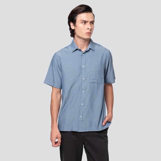 Cole Re Yarn Dyed Stripe Kemeja Pria 123789581