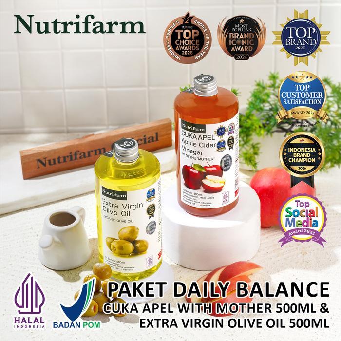 NUTRIFARM PAKET DAILY BALANCE / CUKA APEL 500ML DAN EXTRA VIRGIN OLIVE OIL 500ML - PAKET DAILY BALAN