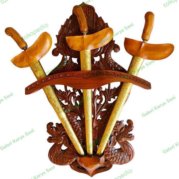 Blawong Keris Isi 3 Ukir Naga Keraton Lambang PB X Plitur Coklat Antik