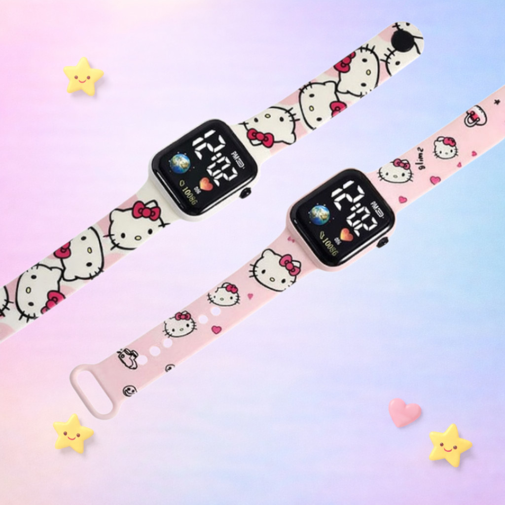 Jam Tangan Anak Hello Kitty Digital LED Smart Watch Anak Karakter Lucu Jam Anak Perempuan Cute Silic