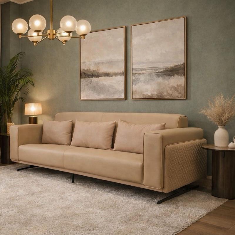 Sofa minimalis modern - sofa leather motif bottega - sofa untuk ruang tamu estetik- sofa kulit estet