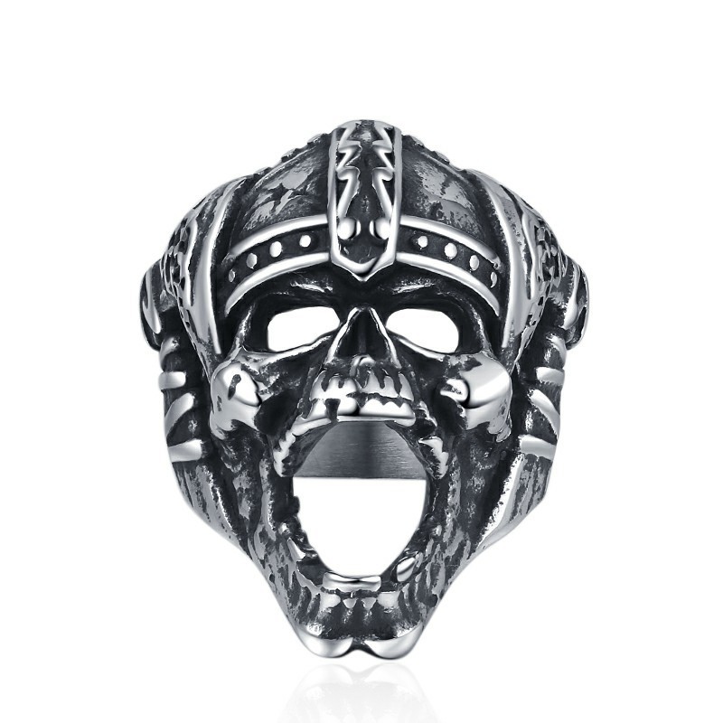 Cincin Tengkorak Baja Titanium Vintage untuk Pria