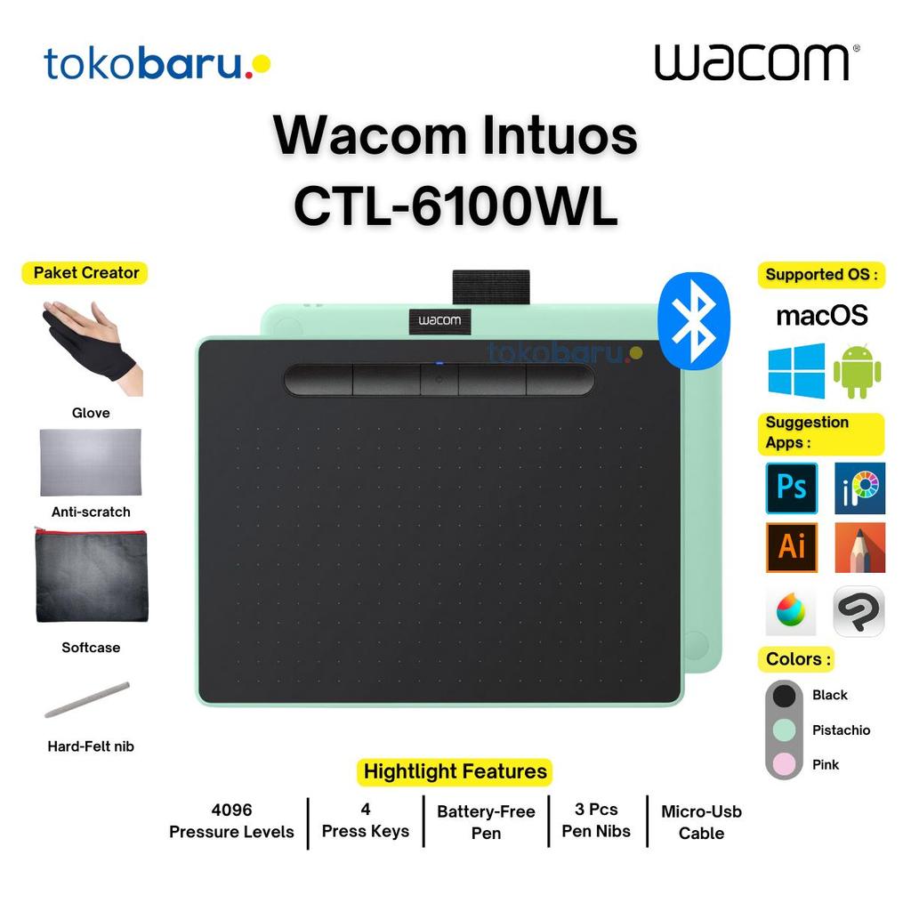 Wacom Intuos Medium CTL-6100WL Bluetooth Pen Tablet Drawing Education