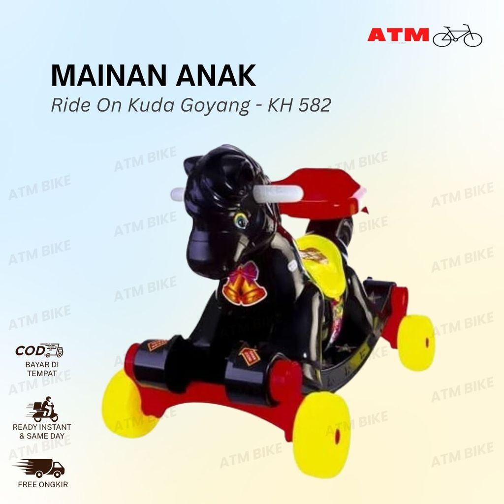 KH 582 - Mainan Anak Kuda Goyang - Mainan Kuda Dorong Mainan Anak Mainan Kuda-Kudaan Hitam KH 582