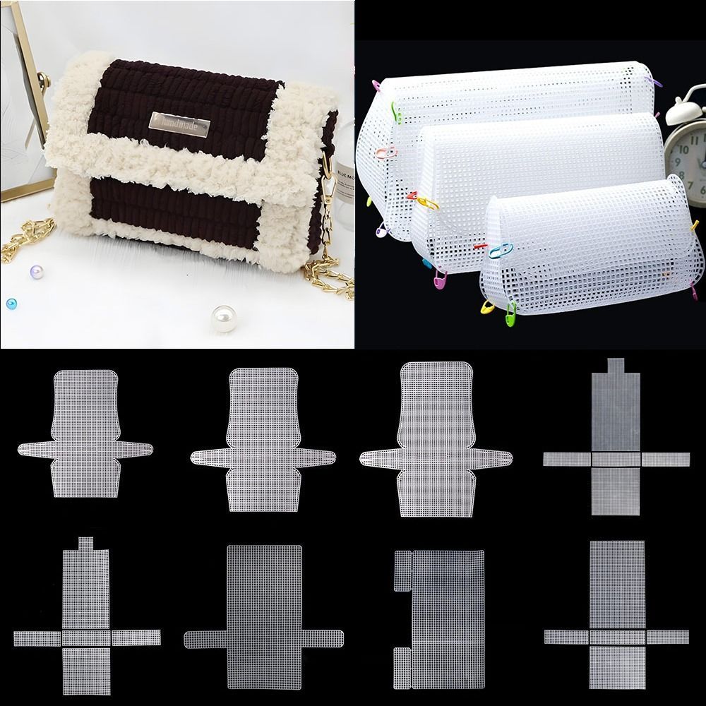 Kain Jaring Plastik Anyaman Plastik Putih untuk Membuat Tas Kerajinan, Kait Grid, Tas Rajut Crochet 