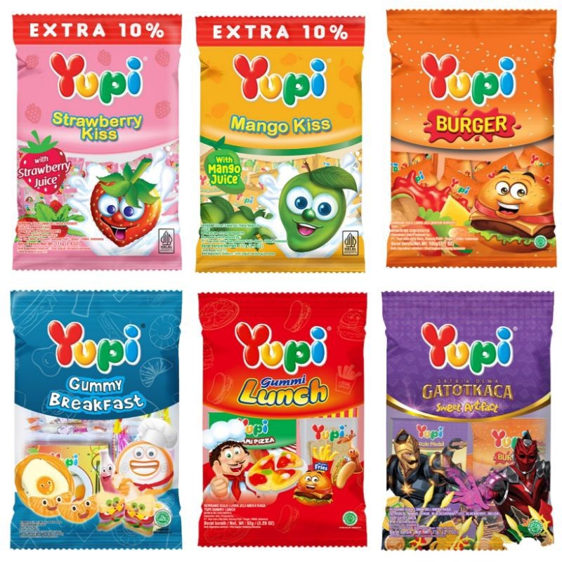 Yupi Aneka Permen kenyal gummy Sweet Artifact strawberry mini burger lunch breakfast candies msngo k
