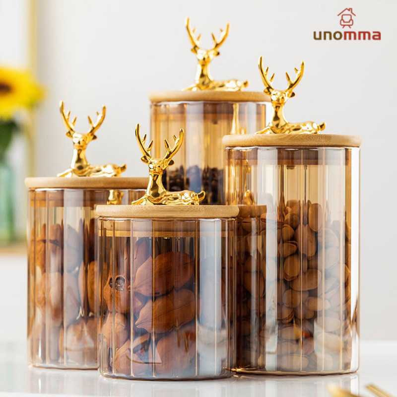 Coarse Cereals Storage Jar Deer Head Bamboo Cap Glass Sealed Jar Household Glass Storage Jar