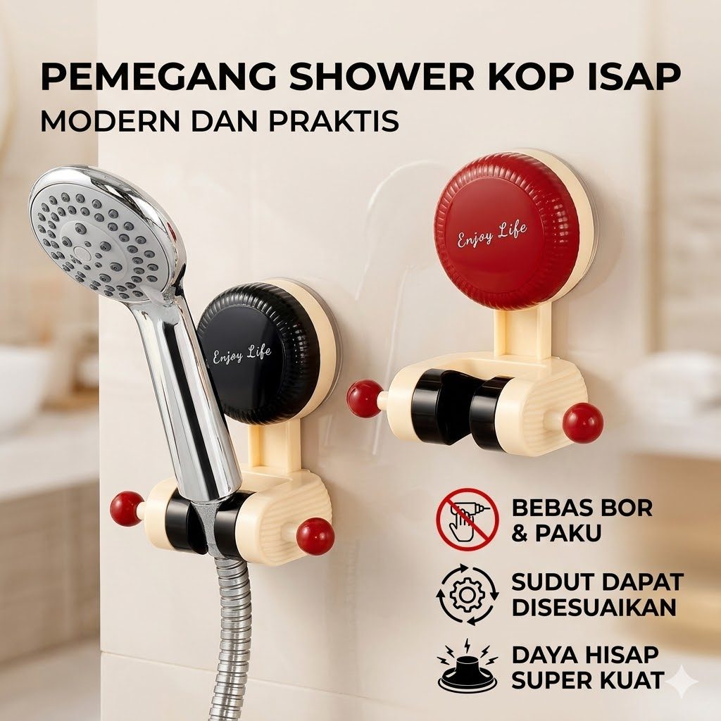 Suction Cup Hanger Holder – Shower Mandi Tanpa Baut / Dudukan Shower Tempel / DK89 Bisa Diputar Dile