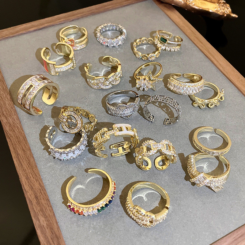 Zircon berlapis emas asli busur cincin cincin terbuka perhiasan cincin logam