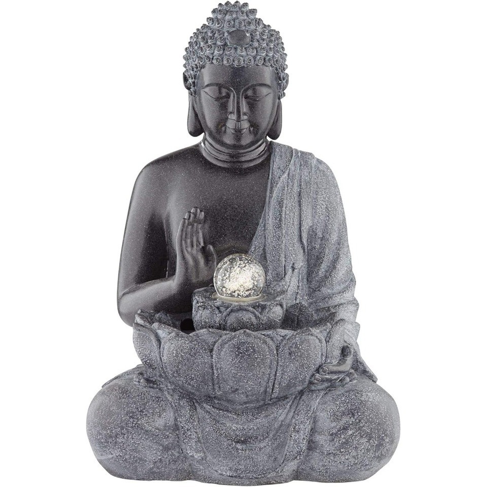 Sitting Buddha 28" High Large Zen Asian Indoor Outdoor Decor Faux Stone Floor Water Fountain with Li