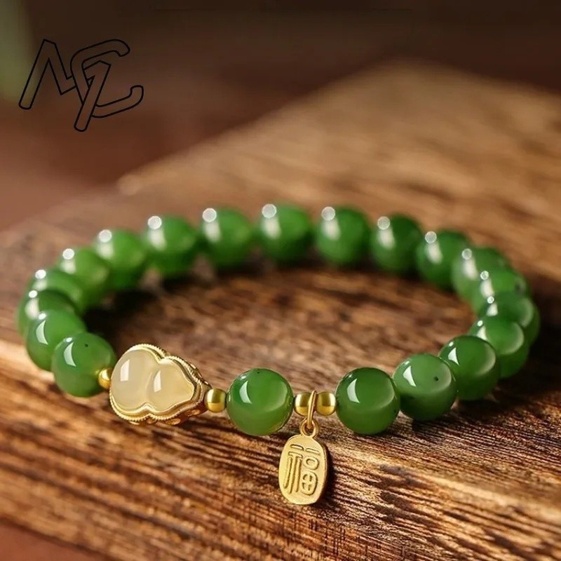 Jade Jasper 8mm Bead Gourd Gelang Pesona Perhiasan Hadiah Fashion Permata Alam Aksesoris Amulet Elas