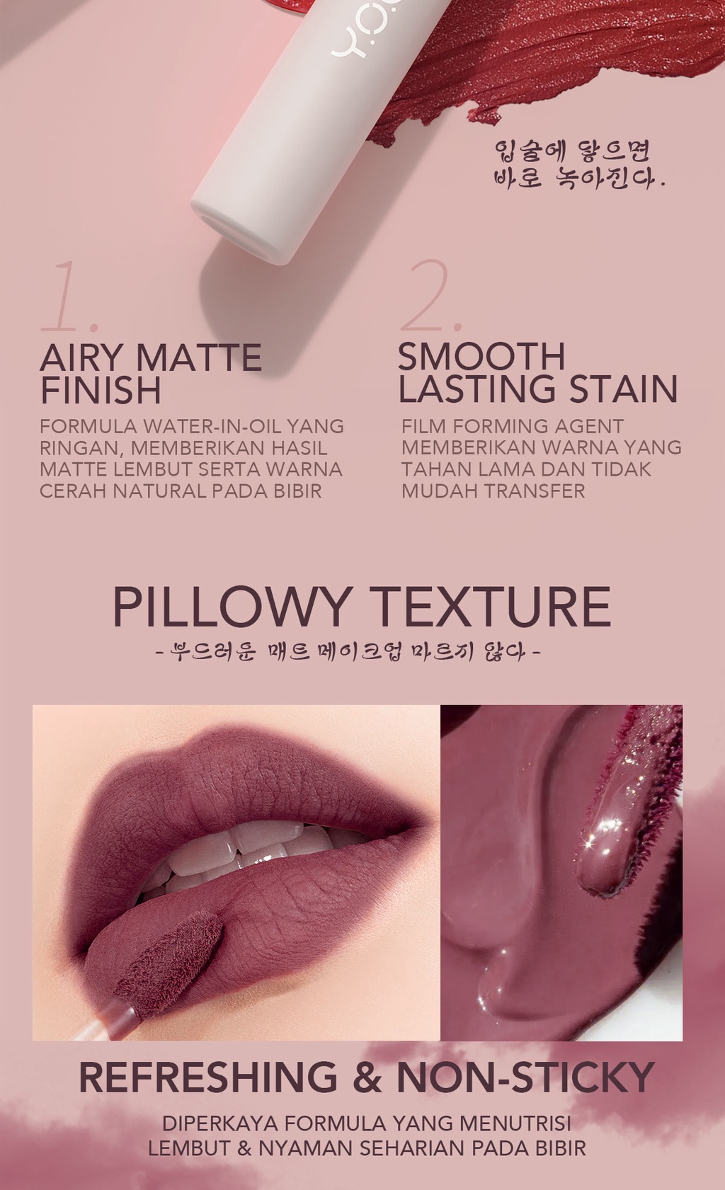 Jual YOU Cloud Touch Fixing Lip Tint Soft Velvet Finish Lip Stain Korean Style Lipstik Bibir