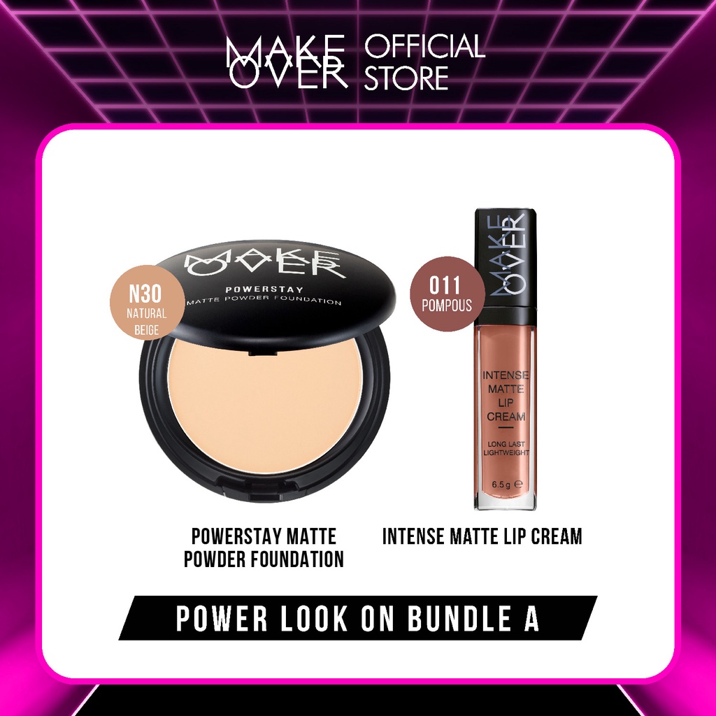 Make Over Smooth Complexion Intense Lips : 24H Powerstay Matte Powder Foundation, Intense Matte Lip Cream