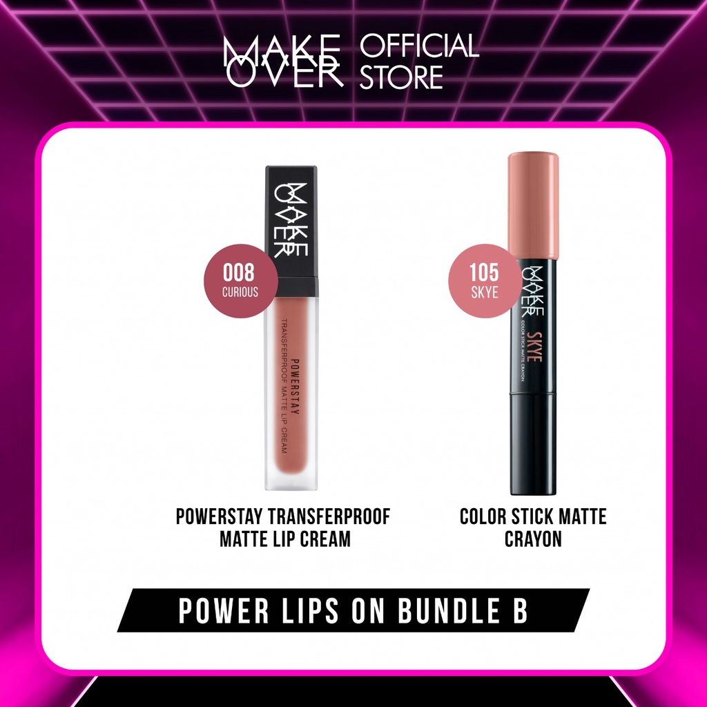 MAKE OVER MATTE BUNDLE : Transferproof Matte Lip Cream, Color Stick Matte Crayon, Glazed Lock Lip Pigment