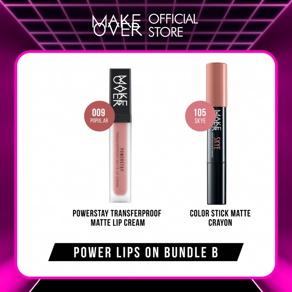 MAKE OVER MATTE BUNDLE : Transferproof Matte Lip Cream, Color Stick Matte Crayon, Glazed Lock Lip Pigment