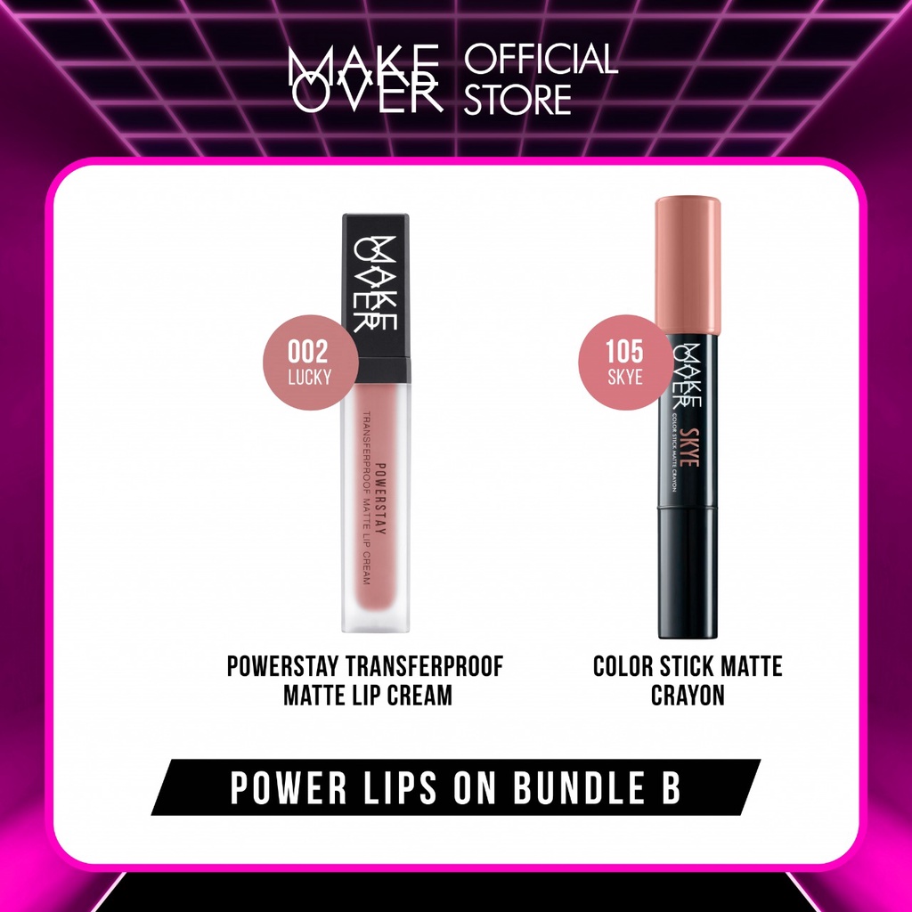 MAKE OVER MATTE BUNDLE : Transferproof Matte Lip Cream, Color Stick Matte Crayon, Glazed Lock Lip Pigment