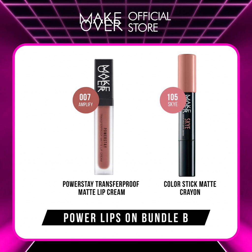 MAKE OVER MATTE BUNDLE : Transferproof Matte Lip Cream, Color Stick Matte Crayon, Glazed Lock Lip Pigment