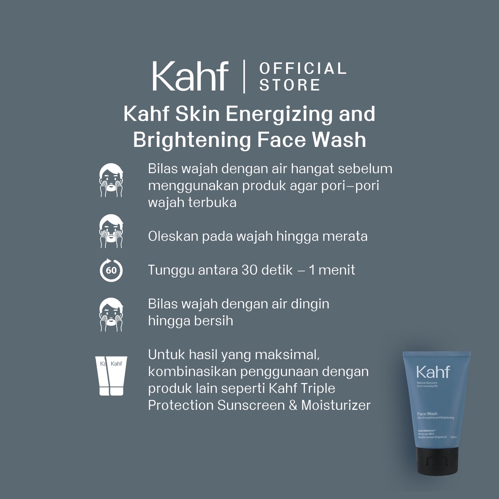 Kahf Skin Energizing and Brightening Face Wash 100 ml - Sabun Pembersih Wajah Pria Untuk Kulit Cerah Bebas Kusam