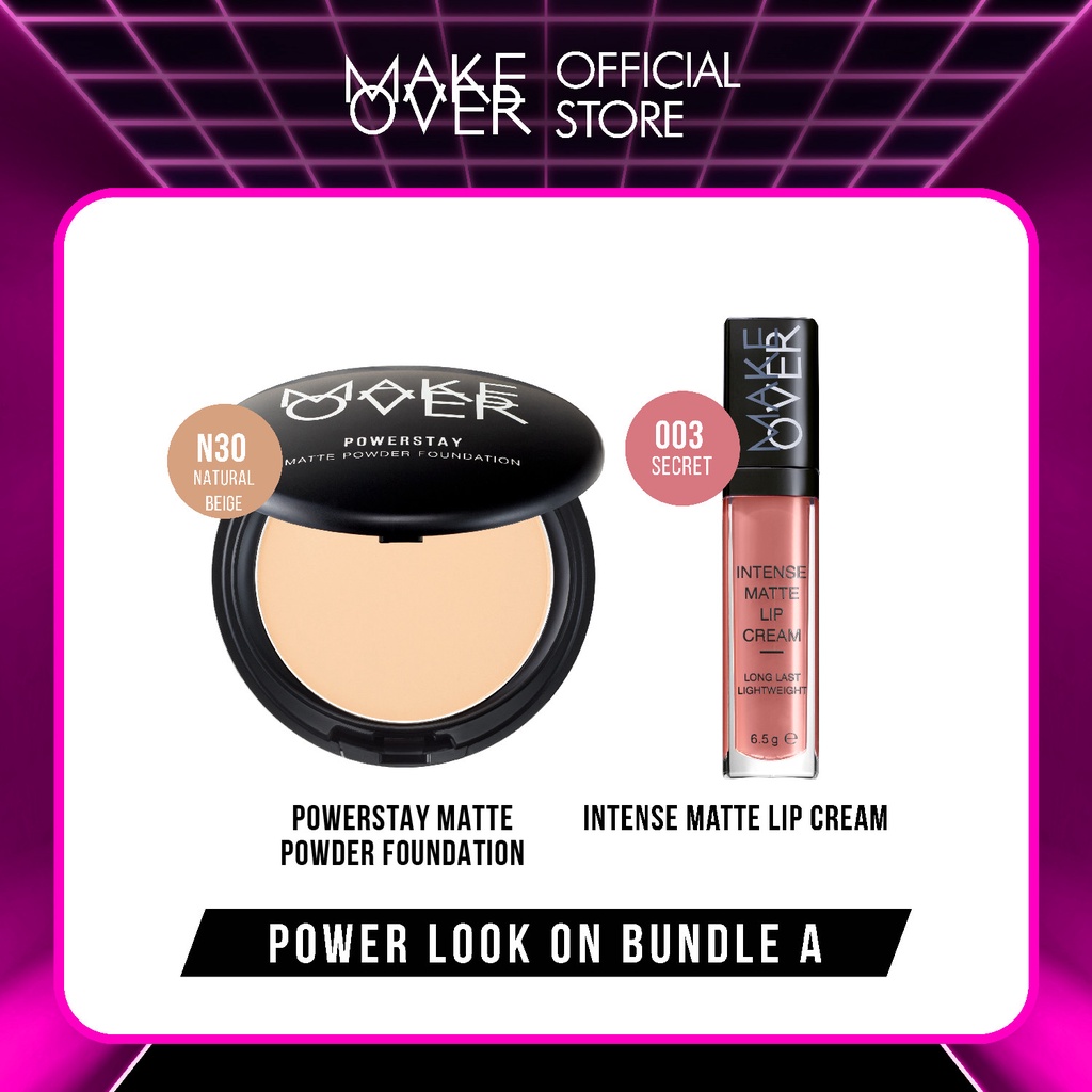 Make Over Smooth Complexion Intense Lips : 24H Powerstay Matte Powder Foundation, Intense Matte Lip Cream