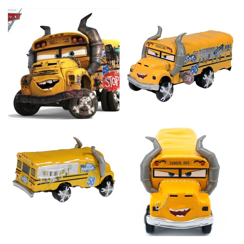 Disney Pixar Car3 Fritter School Bus Crazy Max Bull Alloy Toy Kid Model Kartun Mainan Ulang Tahun Anak Laki-Laki