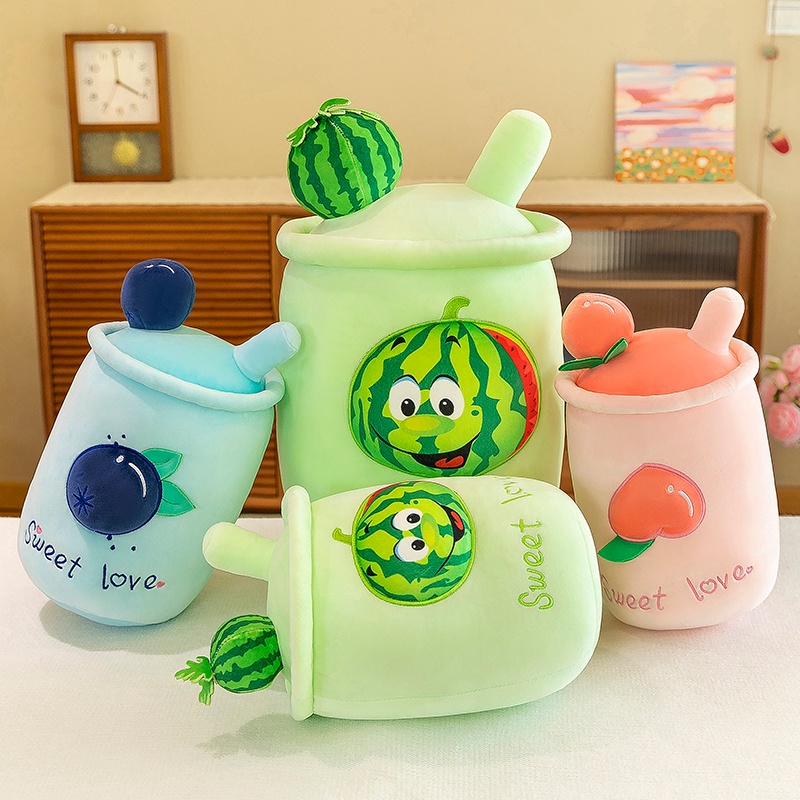 Peach/watermelon /blueberry Buah Bubble Tea Boba Cangkir Mainan Mewah Peluk Boneka Hadiah