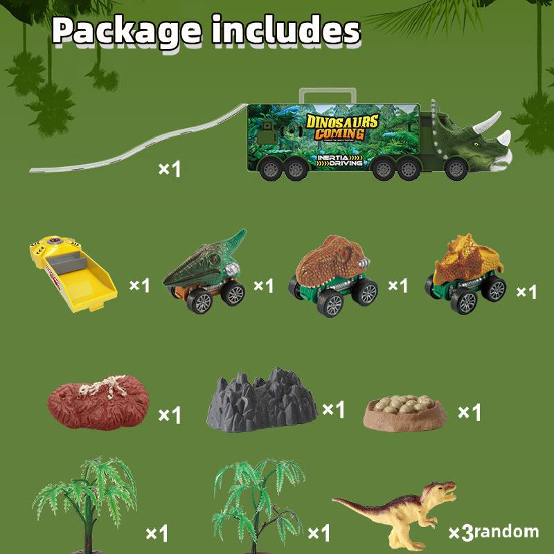 Set Mainan Truk Dinosaurus Anak Warna Warni Pull Back Vehicle Mainan Lantai Kendaraan Industri