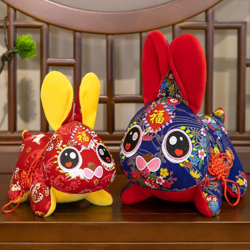 Fluffy Rabbit Bunny Mainan Mewah Ornamen Kartun Hewan China Untuk Tahun Baru