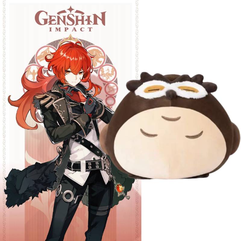 Genshin Impact Diluc Ragnvindr Nightowl Continental Mainan Mewah Boneka Lembut