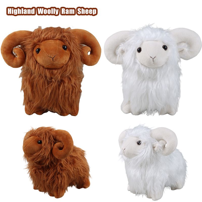 High Quality Highland Woolly Ram Domba Mainan Mewah Boneka Lembut Pelukan Boneka Hadiah